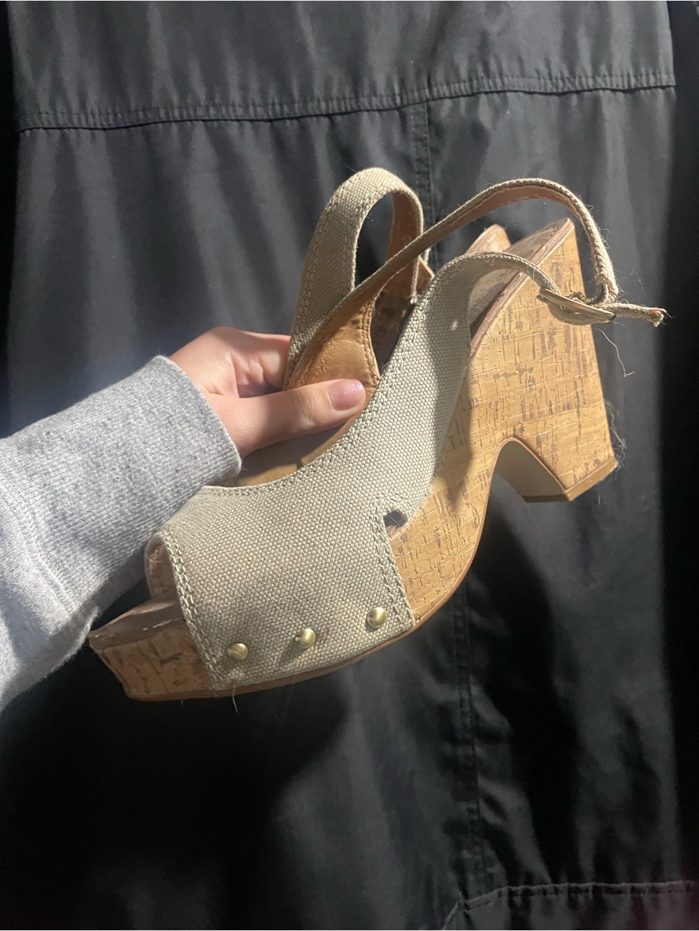 Fergalicious Beige Canvas Cork Wedge Slingbacks